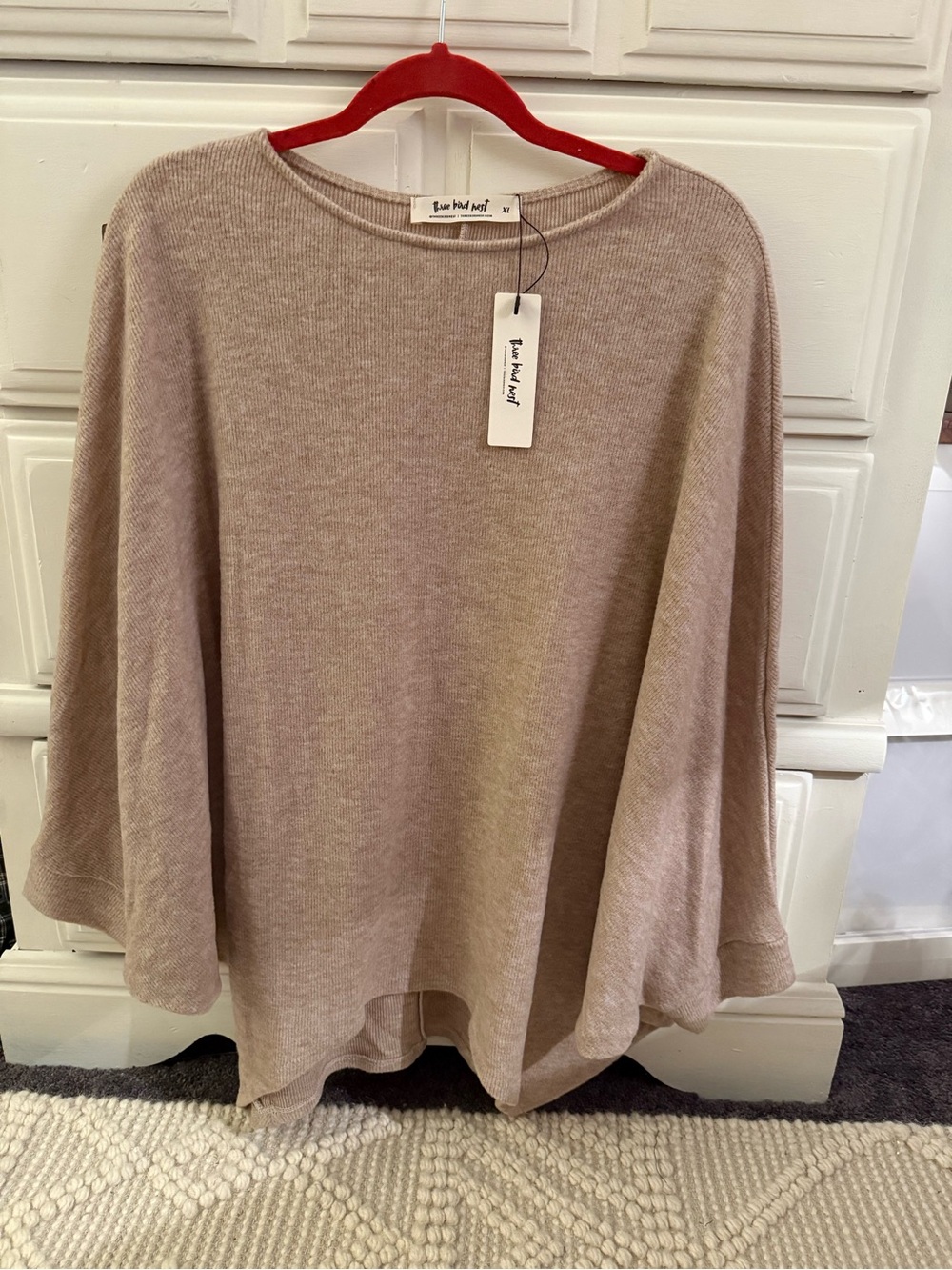 Three Bird nest, Fly With Me Batwing Knit Sweater, NWT, Taupe, XL
